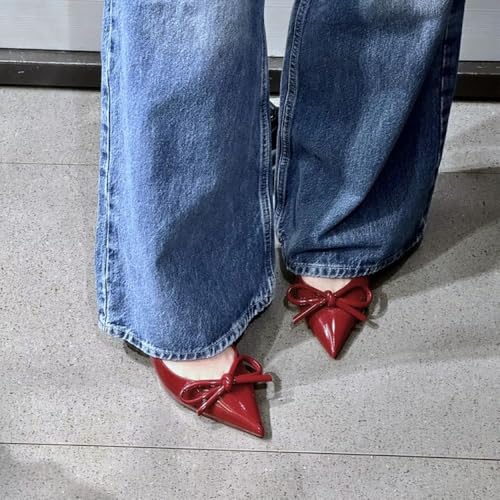 Womens Pumps Slingback Heels, Stiletto Heels for Women with Bow Closed Pointed Toe, Slip on Backless Low Heel Wedding Dress Shoes2