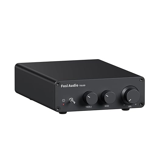 Fosi Audio TB10D 2 Channel Stereo Amplifier, Class D Mini Power Integrated Amplifiers 600W for Passive Speakers/Bass Shaker, Home Audio Component Desktop Amp Receiver TPA3255 with Bass Treble Control