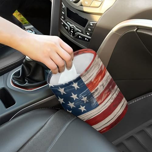 Image of American Flag Car Trash Bin Vehicle Trash Can - Portable Reusable Waterproof Multipurpose Car Organizer Road Trip Essentials