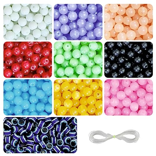Image of 15 Pcs Evil Eye Beads + 250 Pcs Jelly Glass Beads for Jewellery Making Kit - Glass Beads for Bracelet Making Kit - Bead Craft - 8mm