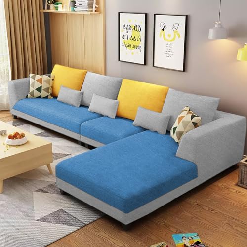 Image of Galib RHS 6 Seater L Shape Sofa Set for Living Room (Turquise Grey Fabric) Premium Fabric Sofa