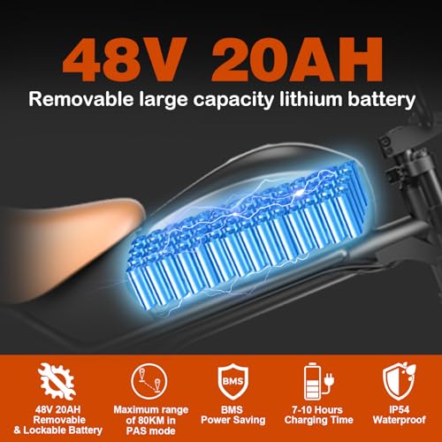 Ronson E Bike for Adults, 1000W Electric Bike,50KM 48V/20Ah Removable Battery Electric Bicycle, 12-Speed Electric Dirt Bike,20"*4.0 Fat Tire Ebike,Bike Electric Passed The UL&GCC Certification. - Image 5