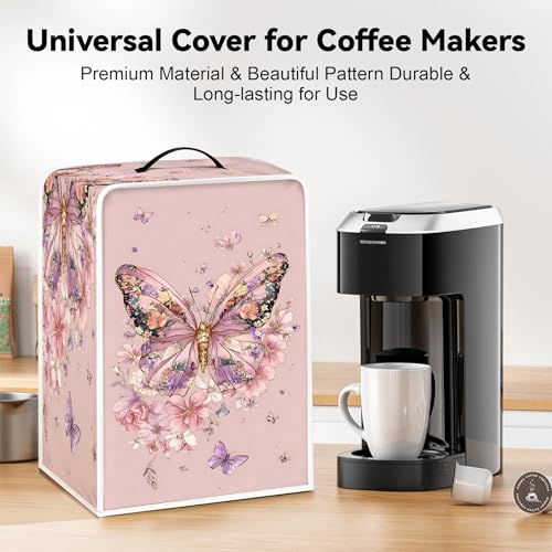 Image of Universal Coffee Maker Cover, Durable Polyester Lightweight Long-Lasting Dustproof Cotton Blend Appliance Protector for Kitchen Countertops (Pink)