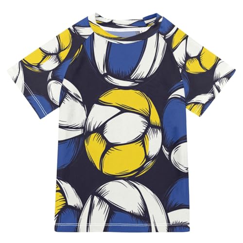 Boys Short Sleeve T-Shirts Volleyball Ball Black Rashguard Kids Swim Shirts Sun UPF 50+