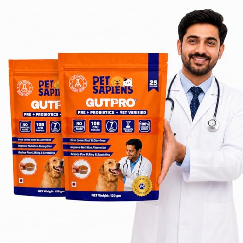 Image of PETSAPIENS Pre + Probiotic Supplement for Dogs(240gm) | 10B CFU | Boosts Gut Health & Immunity | Gluten-Free | Vet Formulated | Prevents Scratching, Paw-Licking & Indigestion | Chicken Flavour
