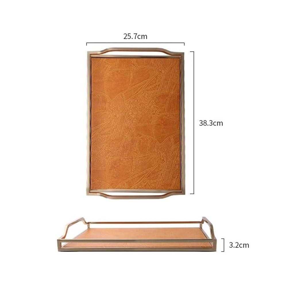 Bandejas Servir Comida Bandeja Nórdica con Asa Dorada, De Té Metal Y Cuero For El Hogar, Almacenamiento Creativa For La Entrada Mesa Cama(B)