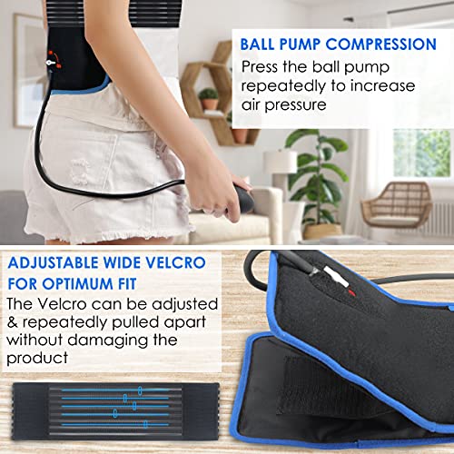 Image of AGARO CW2107 Cold Ice Compression Wrap, 2 In 1 Ice Gel Pad + Air Compression Therapy Pad, 3 Adjustable Straps, Reusable for Pain Relief, Controlling Swelling and Inflammation Dark Blue