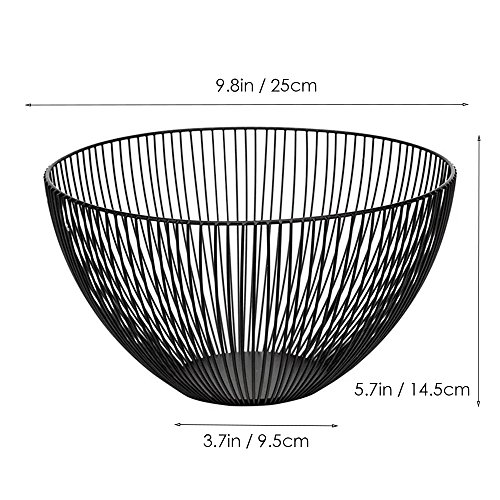 7UYUU Metal Wire Fruit Basket, Black Fruit Vegetable Bowl for Kitchen Counter, Round Produce Storage Basket for Veggie Snack (Round A)