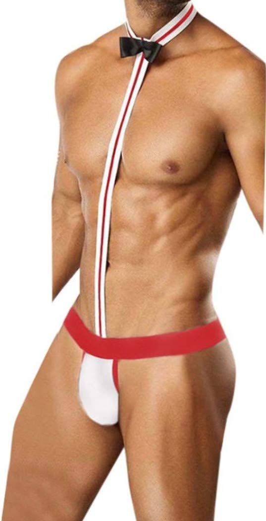 TRMANT Men's Sexy Mankini Suspender Thong Underwear Waiter Bow Tie Collared Costume Bodysuit Lingerie Briefs Underpants Borat Costume