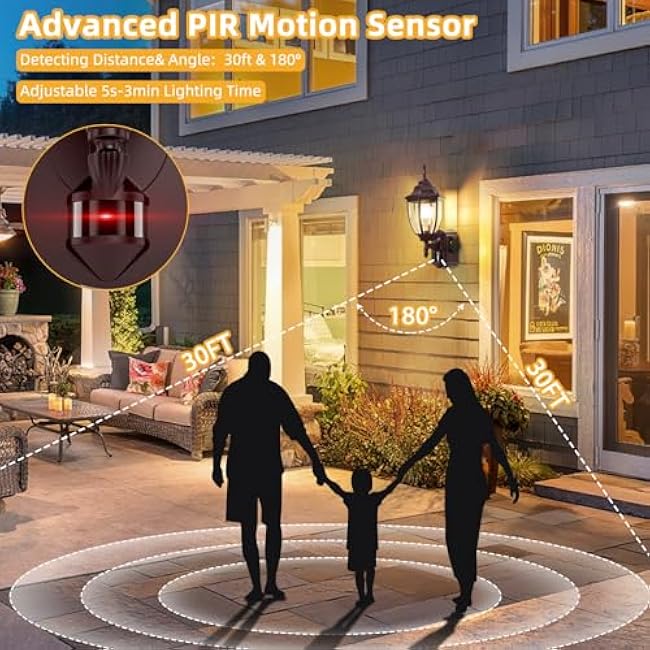 2 Pack Porch Lights with Outlet, Motion Sensor Outdoor Lights, Updated Dusk to Dawn Exterior Lighting Fixtures, Waterproof Anti-Rust Aluminum Outside Light for House Entryway Garage, Brown