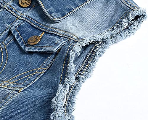Image of Lazutom Men's Sleeveless Denim Vest Casual Slim Fit Ripped Classic Button Down Jean Jacket