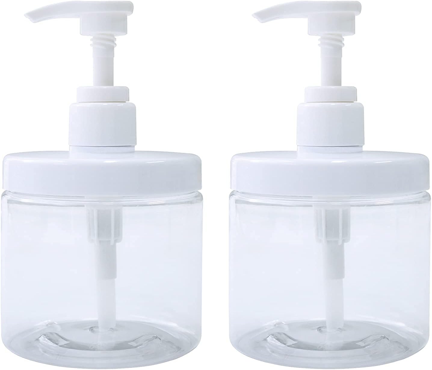 Plastic Pump Bottles, 2 Pcs Refillable Pump Bottle Dispenser, 500ml/17oz Hand Gel Dispenser, Hand Gel Dispenser Shampoo Bottles Versatile Pump Bottle Drip-free Lotion Container (Clear)