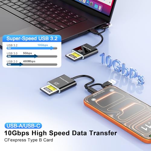 Lecteur CFexpress Type B 10 Gbit/s avec double câble USB-C et USB-A - 3