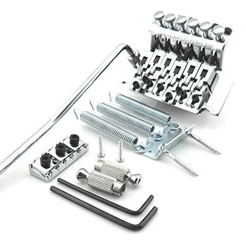 Buwico® Guitar Double Locking Floyd Rose Tremolo System Electric Guitar Bridge with Locking Nut Silver Cover