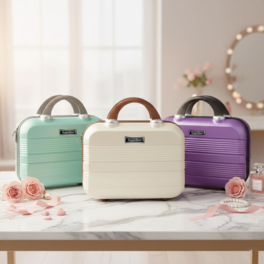14" Portable Hard Shell Makeup Travel Case - Stylish PC+ABS Cosmetic Organizer for Women - Scratch-Resistant, Elastic Strap, Mini Suitcase - Perfect for Romantic Gifts（Opal Green） - Image 3