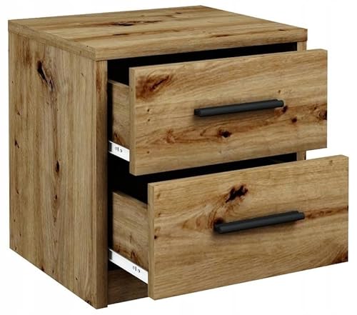 MATKAM Nachttisch 2S in klassischer Optik | H/B/T 41 x 40 x 35 cm, mit Zwei Schubladen | In verschiedenen Ausführungen erhältlich (Artisan Eiche)