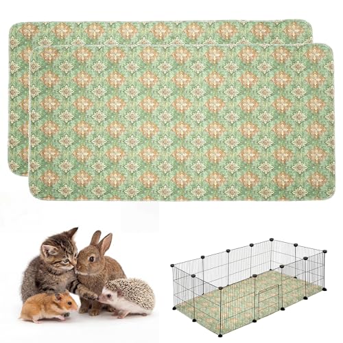 Image of Washable Guinea Pig Pee Pads,Absorbent Reusable Guinea Pig Cage Liners,Waterproof,Leak-Proof & Non-Slip Potty Pads for Small Animals Rabbit Hamster Rat.(Green Floral Flat,24 inchx48 inch)