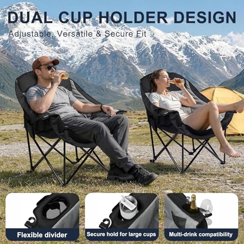 Image of Oversized Camping Chairs 2 Pack, 500 LBS Heavy Duty Folding Chairs, Grey