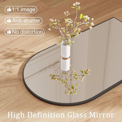 Image of DUMOS Black Metal Arch Vanity Rounded Rectangle Bathroom Mirrors for Over Sink Wall, 24x37 Inch Large Matte Mirror, Modern Decorative for Restroom, Farmhouse