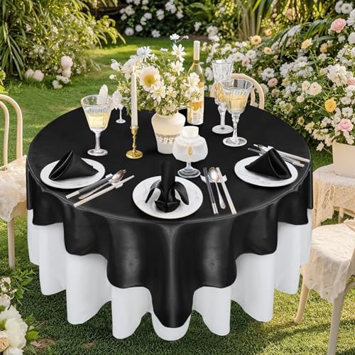 Cobedzy 72 Inch Satin Square Tablecloth Overlay, 6 Pcs Black Square Tablecloth Cover, Wrinkle-Free Table Cover, Stain-Resistant Fabric for Party, Wedding, Banquet Table Decoration by Cobedzy - Used condition - Image 4