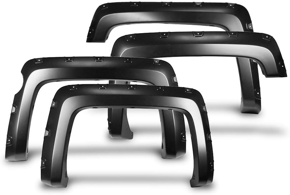 IKON MOTORSPORTS Fender Flares Compatible With 2014-2018 Chevy Silverado 1500 Short Bed Model, Pocket Rivet Style Matte Black Finish PP Front Rear Right Left Wheel Cover Protector Vent Trim