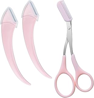 3 Pcs Eyebrow Trimmer Scissor, Eyebrow Razor Eyebrow Comb Scissor Eyebrow Cut Scissor Eyelash Hair Remover Cut Eyebrows Shaping Tool Eyebrow Grooming Set Eyebrow Scissor with Comb for Men Women (Pink)