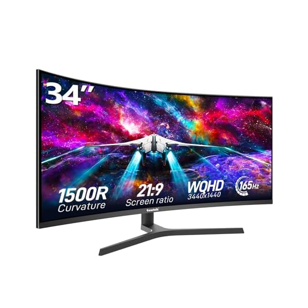 34 Inch Ultrawide Curved Gaming Monitor, 1500R PC Screen 165hz UWQHD 3440×1440, Curved Computer Screen with FreeSync,Multi-Directional Adjustable Base
