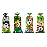 Boerni 50 Stück Fußball-Leckerli-Geschenktüten, Weltmeisterschaft, Zellophanbeutel mit Bindebändern, Fußball-Süßigkeiten-Snack, Partygeschenktüten für Fußball-Themen, Geburtstagspartys