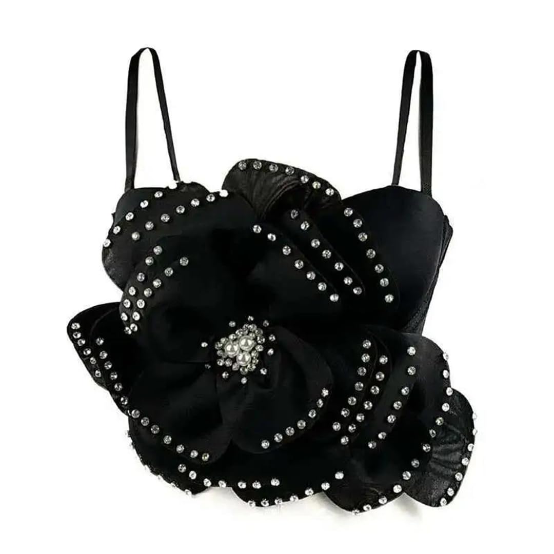 Yeuyyben Canotta da donna con perline floreali senza maniche con spalline sottili slim fit elegante estate moda canotta