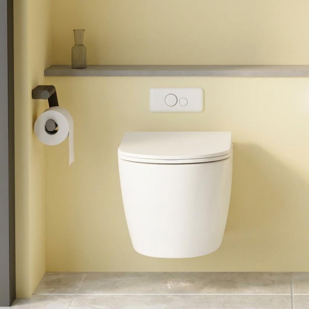 Wall-Mounted Toilet Bowl without Tank, Soft Close Seat, Space-Saving Modern Design, Easy-Clean Ceramic