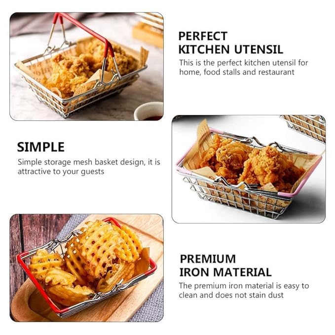 Prostuff.inยฎ Stainless Steel Mini Fry Basket French Fries Holder Fish and Chips Holder Snack Appetizer Serving Rack Mini Shopping Cart and Basket Shape 1Pcs Silver 4