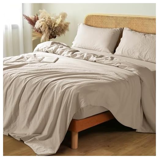 Shilucheng 100% French Linen Sheets - Queen Size Bed Sheets, Breathable & Cooling Pure Linen Sheets,Soft Durable and Tear Resistant -16 Inch Deep Pocket - 4Pcs (Linen, Queen)