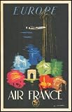 Air France Europe Travel Poster by Jean Maurus Airline Advertising Original Postcard