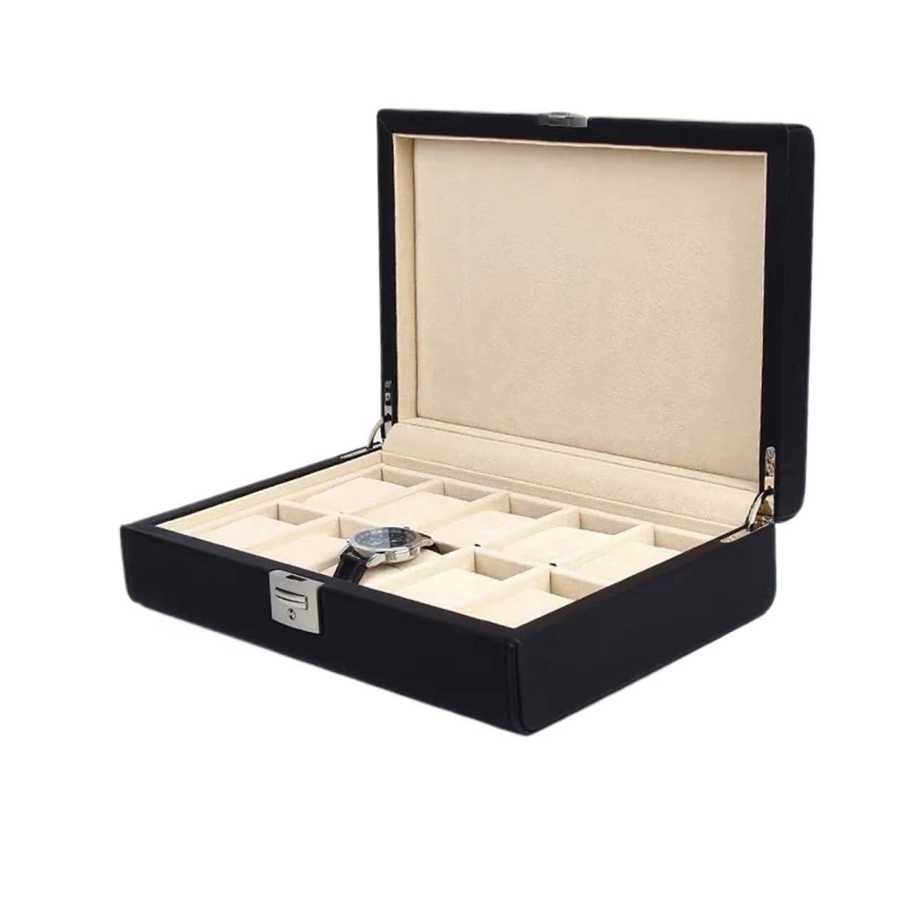 SHENJMAI Watch Box 10 Slots Leather Watch Organizer Box Blue Case Storage For Men Display Gift With Lock Holder