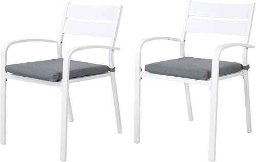 Miniatura 8 de Soleil Jardin Sillas de comedor de aluminio para exteriores de 4 piezas con cojines, sillas apilables para balcón, jardín, patio, acabado gris