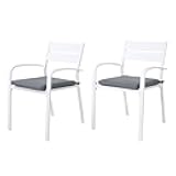 Soleil Jardin Outdoor Aluminum 2-Piece Patio Dining Chairs with Cushions, Stackable Bistro Chairs for Balcony, Garden, Backyard, White Finish & Grey Cushion