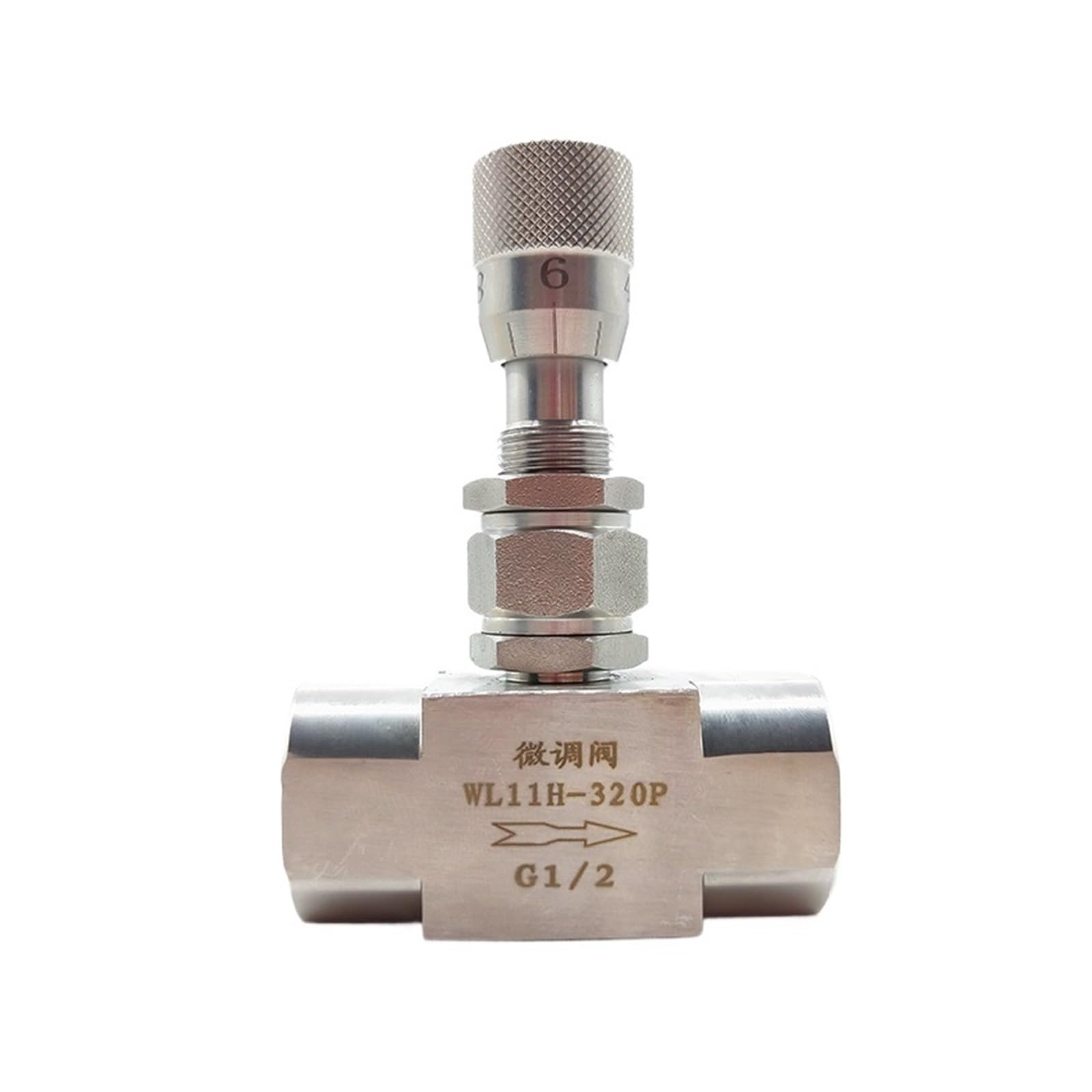 Aiguille micrométrique 3/8 inox anti-fuite avec échelle pour stopper les débits irréguliers