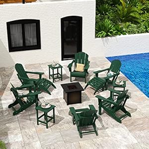 WO Home Furniture Adirondack Chair Table Set of 2 PCS Outdoor Folding Chair w Side Table WeatherUV Resistant for Lawn Garden Bon Fire Balcony Dark Green