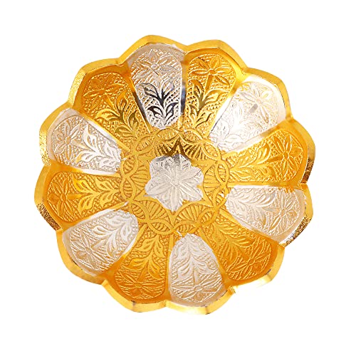 SATVIK 1 Pc 4 Inch Designer Gold Silver Plated Lotus Flower Dessert Dry Fruits Embossed Serving Bowl With Spoon Set Diwali Pujan Decortive Bhog Bowl Christmas Housewarming Wedding Return Gift Items by SATVIK STORE - Used condition - Image 6