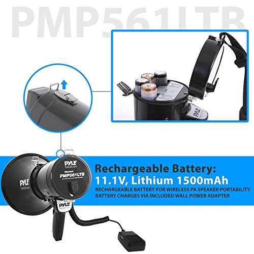 Pyle 50W Portable Megaphone Bullhorn Speaker With Microphone, Alarm Siren & Adjustable Volume - Rechargeable Battery - Indoor/Outdoor Use - Perfect For Police, Football, Kids & More, Black #TOP6