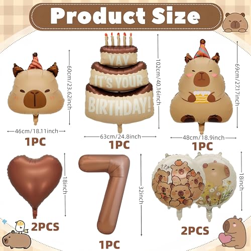 Image of Capybara Birthday Foil Balloon Set, 8-Piece Party Decor (7) | Reusable foil balloon set with capybara, cake,number . Perfect for birthday, baby shower, gender reveal & themed parties