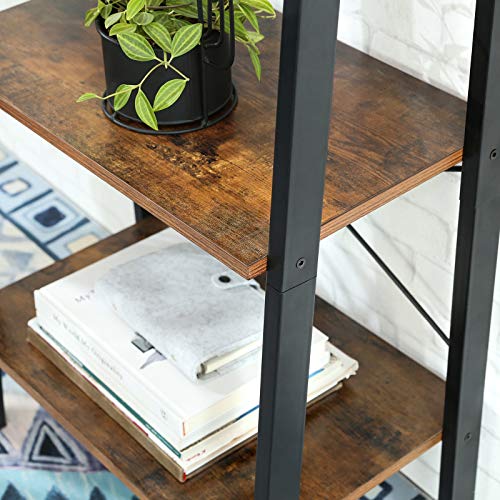 VASAGLE ALINRU Ladder Shelf, 4-Tier Bookshelf, Storage Rack Shelves, Bathroom, Living Room, Industrial Accent Furniture, Steel Frame, Rustic Brown and Black ULLS44X