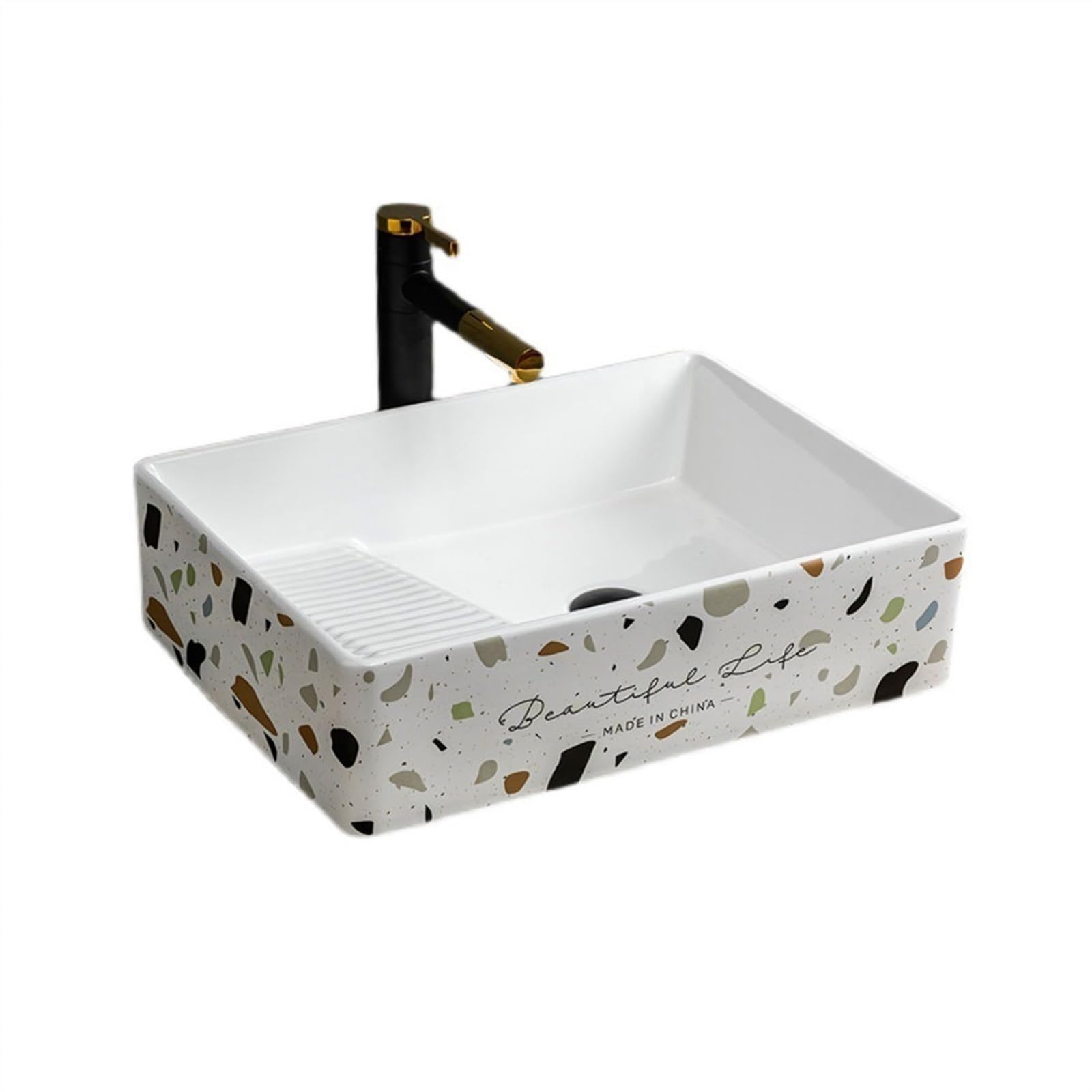 Runze765z One Color Sink Bowl Modern Fashion European Style Hand Wash Basin Lavatory Bathroom Sink Rectangular Countertop With Accessories Art Basin