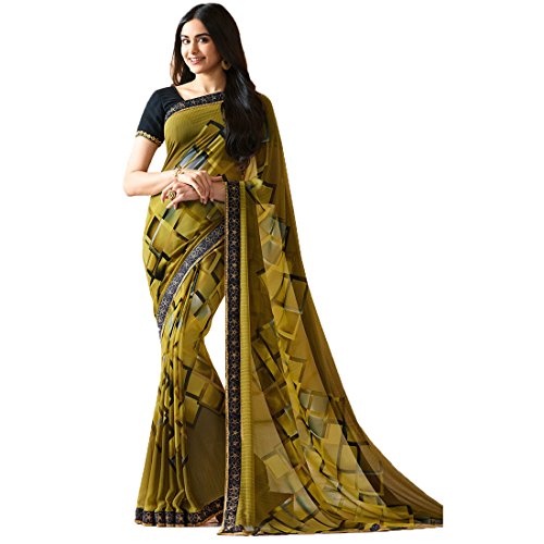 Image of RAJESHWAR FASHION WITH RF Women's Printed Georgette Sarees For Women With Jacquard Work Lace Border & Blouse Piece (Multicolored)