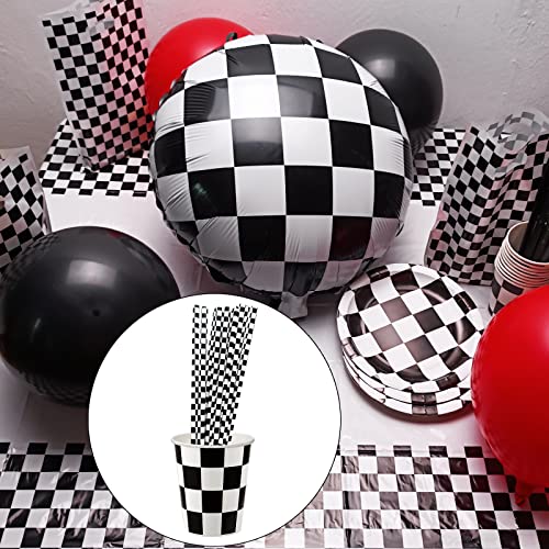50 Pitillos de Papel Blanco y Negro para Fiestas de Carreras miniatura 3