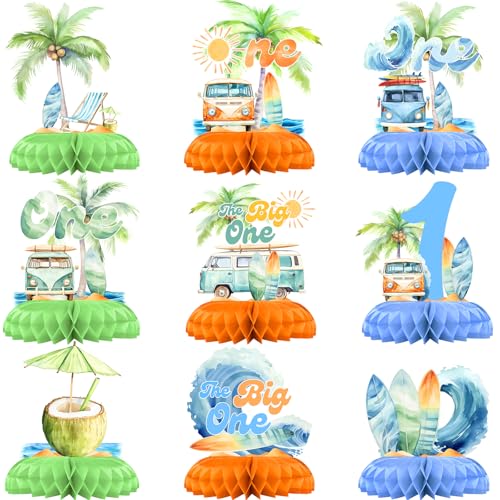 The Big One Surf Birthday Table Centerpieces &ndash; 9PCS Surfing 1st Birthday Party Decorations...