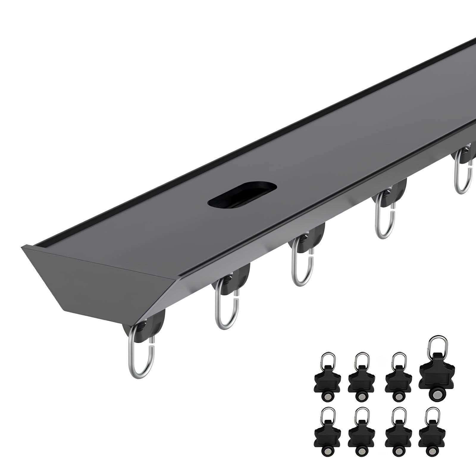 Ultradünne Aluminium-Deckenschiene SystemV-Sd Gleitschiene für Zimmer/Terrasse/Balkon, ainsDivider Vorhangstange für Innenöffnung, Schwarz 4,80 m/1,2 x 1,20 m