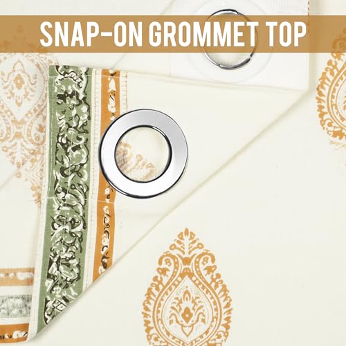 Image of Story@Home Cotton Curtain | Curtains 8 Feet Long Set of 2 | Motif Printed | Bohemian Curtain | Room Darkening Curtain | Semi Long Door Curtains for Living Room | (116 X 242 Cm, Mustard Yellow & Beige)