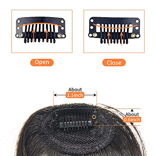 Real Human Hair Bangs Flat Bangs Clip in Bangs Hair Extensions Fringe Hair with Temples, Natural Black Color - Image 2