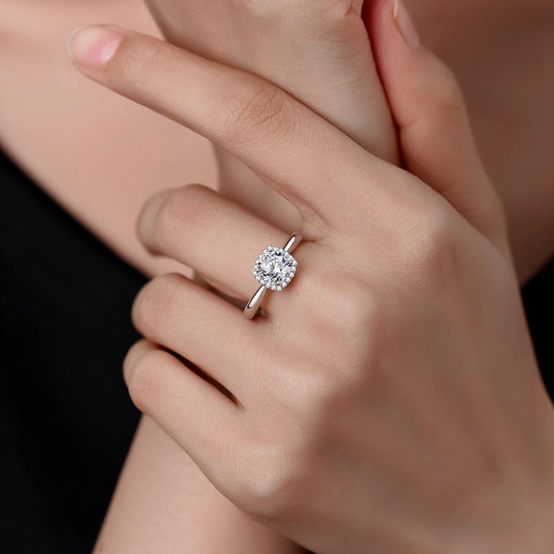 S925 Sterling Silver Moissanite Ring for Women, Light Luxury Style, Simple Sugar Cube Ring Jewelry